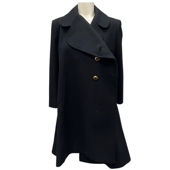 BALENCIAGA BLACK 2017 ASYMMETRIC BUTTONED WOOL COAT - Picture 1 of 8